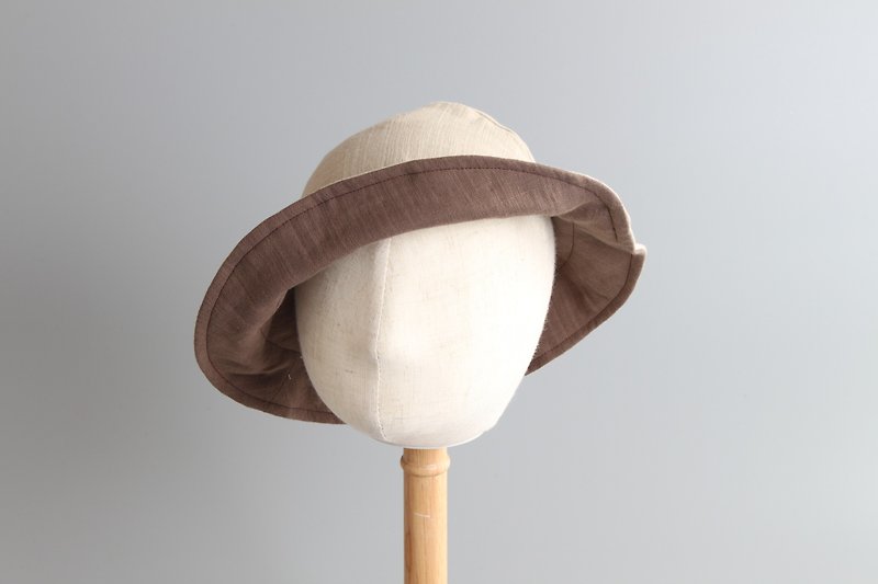 成人系列. Bonbies手工製雙面漁夫帽.日本純棉純色雙面二重紗布.爸爸媽媽帽子.家庭帽子系列 - 帽子 - 棉．麻 咖啡色