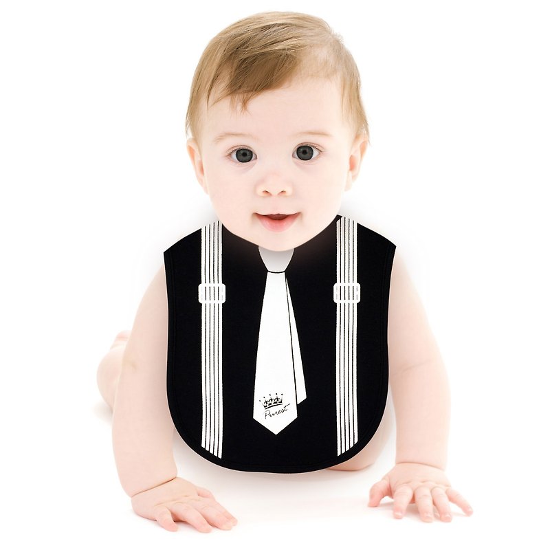 PUREST How to wear a very handsome gentleman tie black baby bib / saliva towel - ผ้ากันเปื้อน - ผ้าฝ้าย/ผ้าลินิน สีดำ