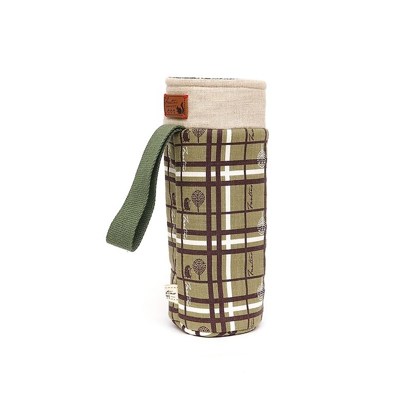 Insulated Anti-collision Water Bottle Bag - Plaid Block - Matcha Green/Gift Exchange/School Season - Beverage Holders & Bags - Cotton & Hemp Green