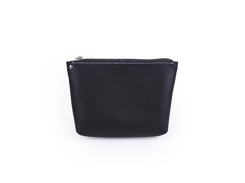 LAMB │ Cosmetic Pouch │ S │ Zipper Toiletry Makeup Bag Cork Wood - Toiletry Bags & Pouches - Genuine Leather Black
