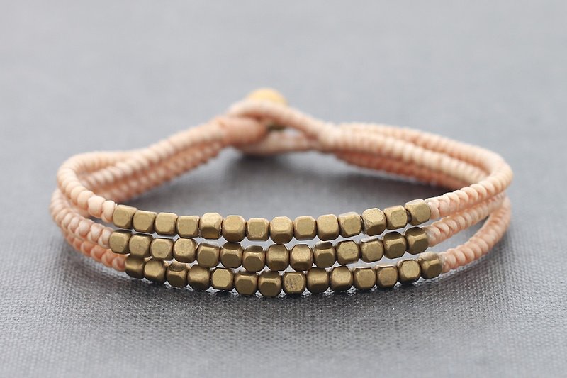 Nude Woven Bracelets Raw Brass Beaded Beaded Beige Pastel - Bracelets - Other Metals Khaki