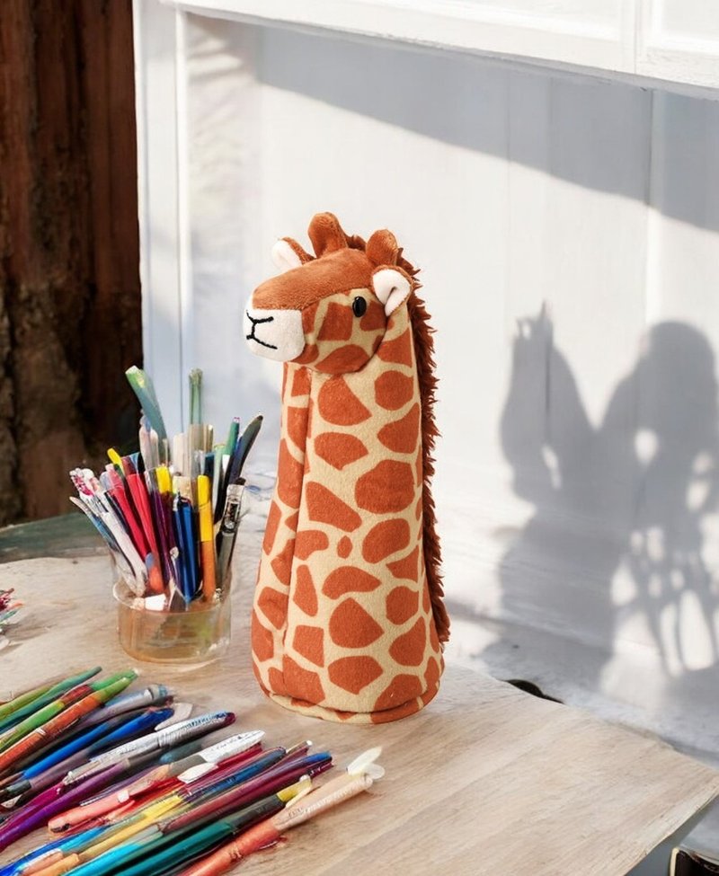 Japanese Magnets healing series three-dimensional giraffe shape upright storage bag/pencil box/pen bag - กล่องดินสอ/ถุงดินสอ - พลาสติก สีนำ้ตาล