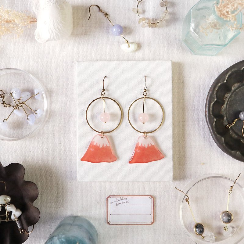 Fujiyama handmade earrings - orange soda powder crystal can be changed - Earrings & Clip-ons - Resin Orange