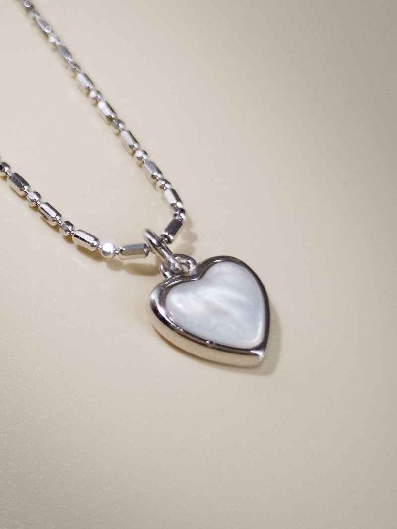 White Shell Heart Pendant Necklace - Necklaces - Sterling Silver Silver