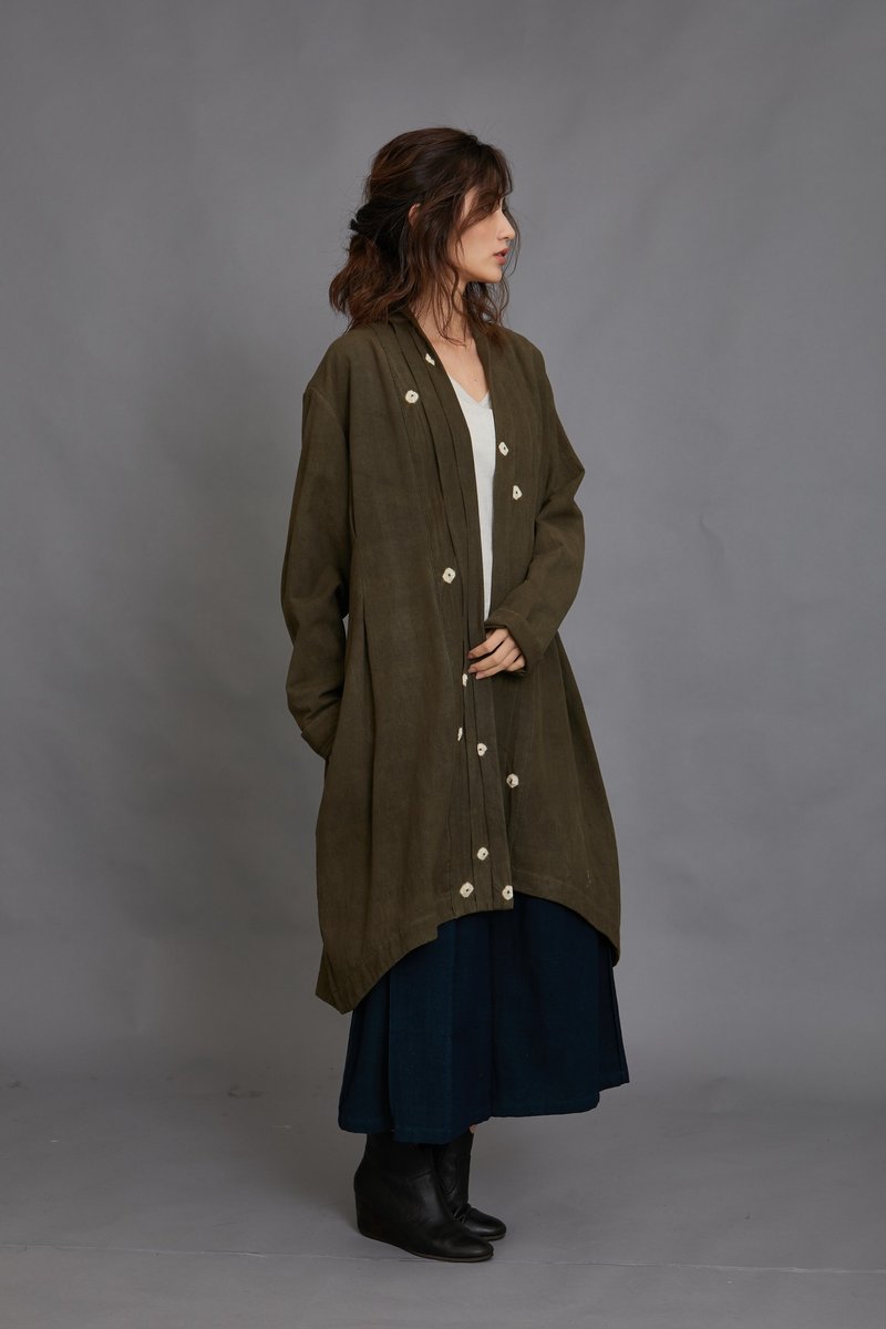 open collar coat-henna green-fair trade - เสื้อแจ็คเก็ต - ผ้าฝ้าย/ผ้าลินิน สีเขียว