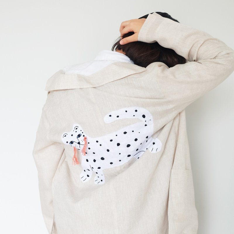 Snow Leopard -  Linen Jacket - 女大衣/外套 - 棉．麻 卡其色