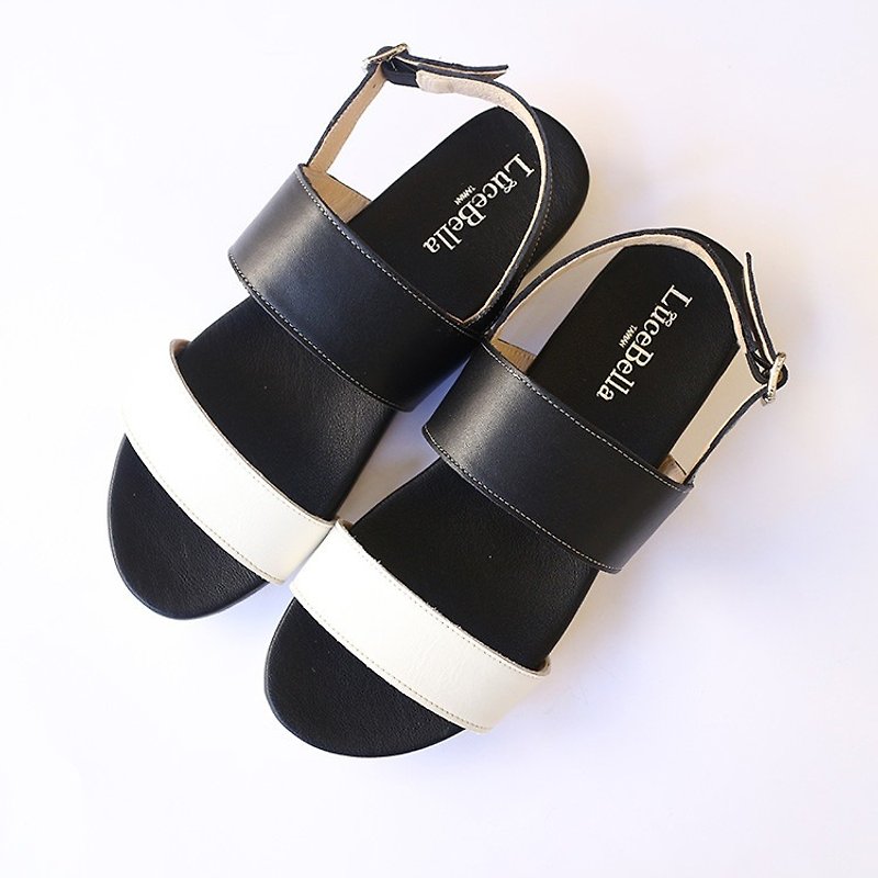 【Piano keys】 Simple style  Super Elastic sandals - Sandals - Genuine Leather Black