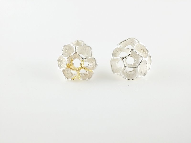純銀耳環 植物系 耳釘款 楓香種子 金箔 - 耳環/耳夾 - 純銀 白色