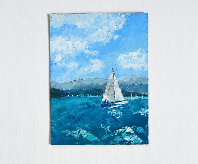 ヨットの絵海辺の絵オリジナルアート油絵海景アート海 - ショップ LelyaCharaArt ポスター・絵 - Pinkoi