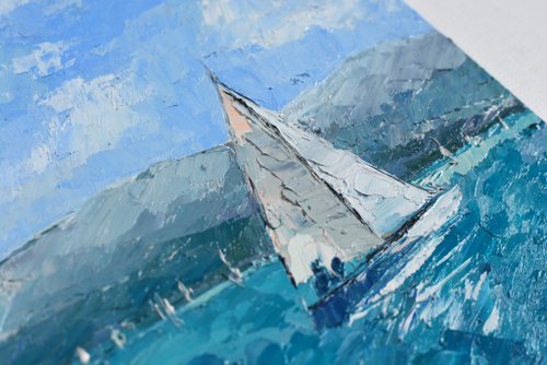 ヨットの絵海辺の絵オリジナルアート油絵海景アート海 ヨットの絵海辺の絵オリジナルアート油絵海景アート海