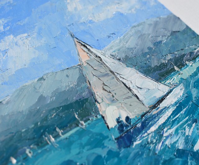 ヨットの絵海辺の絵オリジナルアート油絵海景アート海 - ショップ