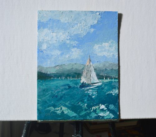 油彩 油絵 絵画 オブジェ 海辺 ヨット 雑貨 500x0.jpg