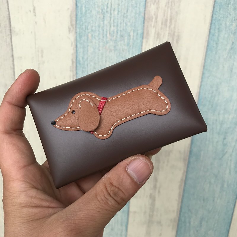 Leatherprince handmade leather Taiwan MIT dachshund dark brown card holder-Dachshund card holder -dark brown - ที่ใส่บัตรคล้องคอ - หนังแท้ สีนำ้ตาล