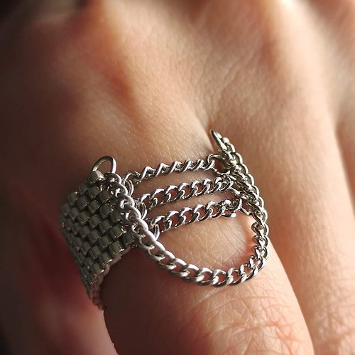 JuJuJewelryShop PDF tutorial bead Chain ring | Jewelry DIY | Weave bead pattern with chain