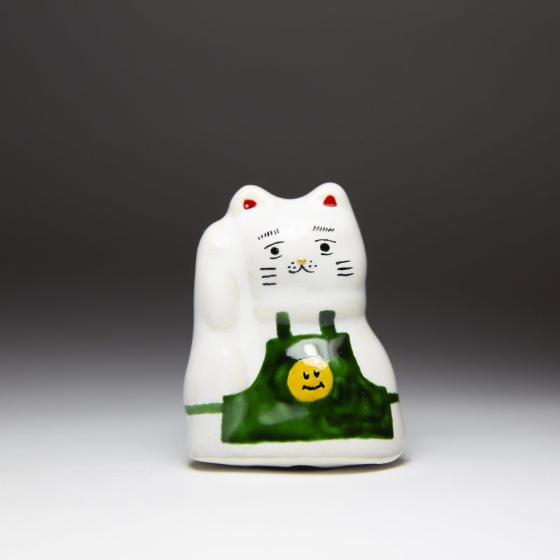 Lucky Street Lucky Cat-Smiley Boss (Green) - ของวางตกแต่ง - ดินเผา ขาว