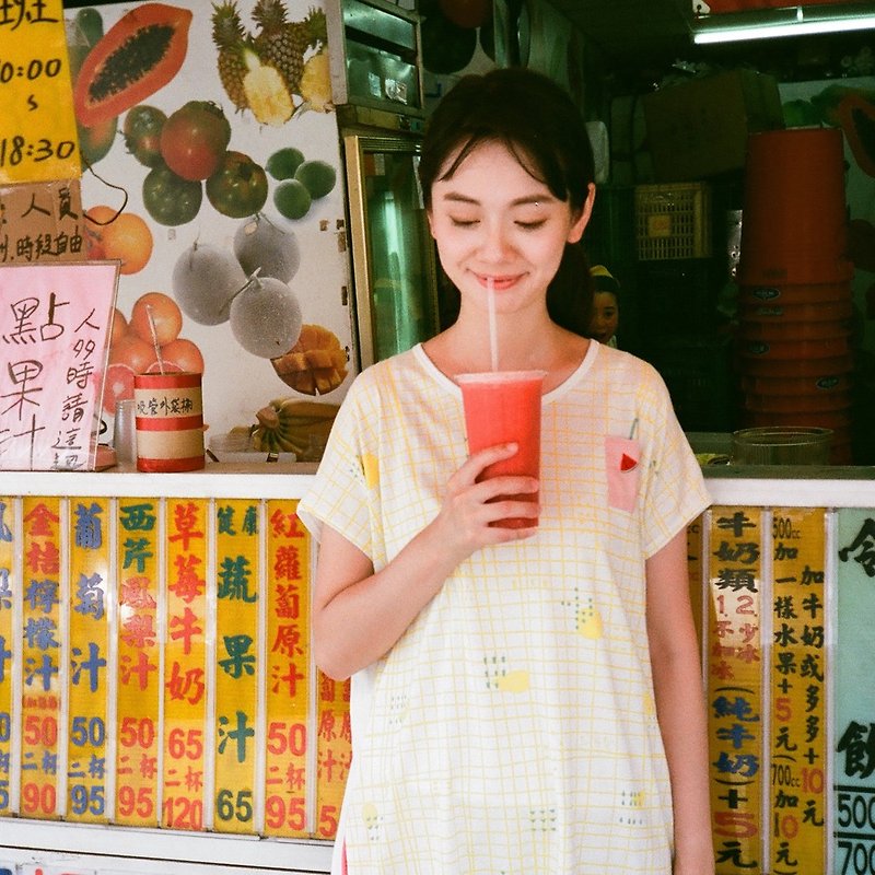 Urb watermelon juice / pocket dress - One Piece Dresses - Cotton & Hemp Yellow