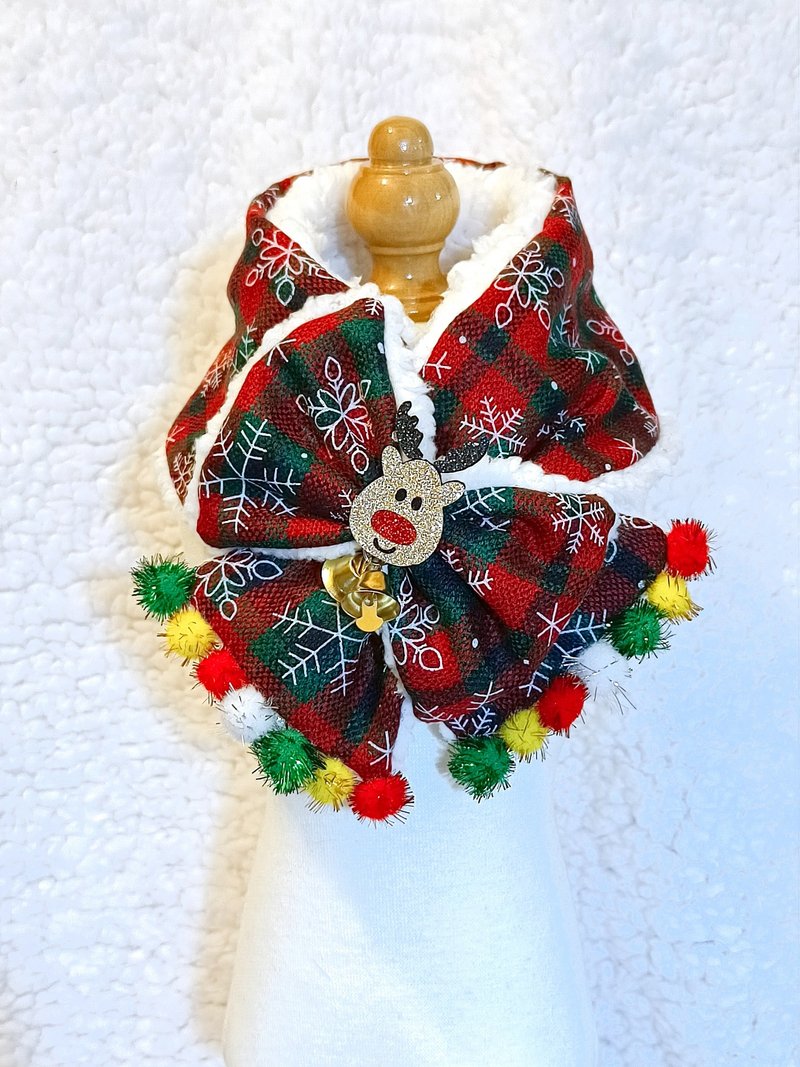 Xmas Christmas pet scarf/neck ornamentXmas Christmas - ปลอกคอ - ผ้าฝ้าย/ผ้าลินิน สีแดง