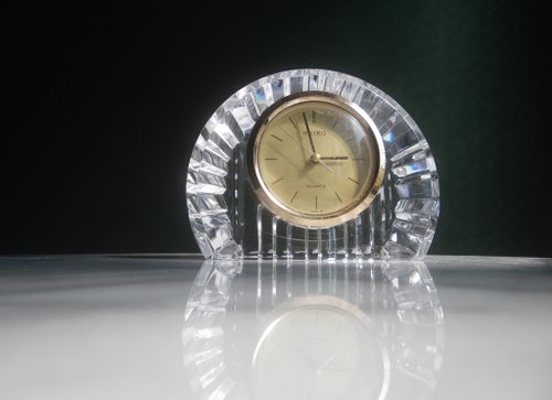 老時光 OLD-TIME 【老時光 OLD-TIME】早期二手日本知名品牌厚重水晶玻璃桌鐘