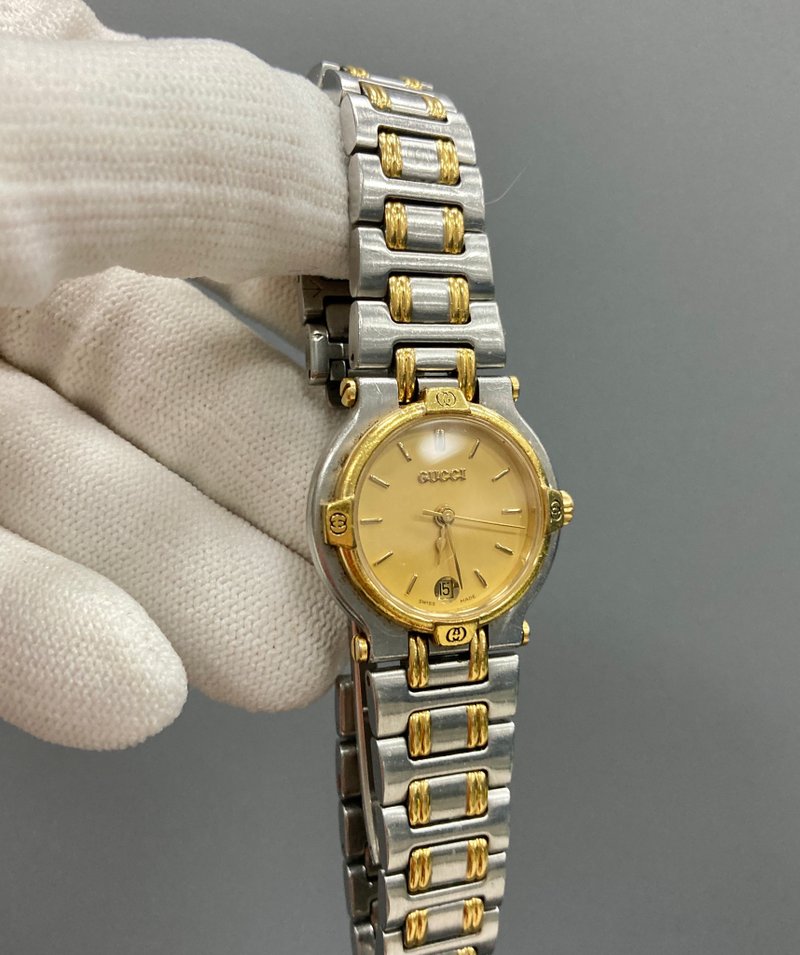 GUCCI 圓形 金色錶盤 日期格 立體logo 古董錶 vintage - 女錶 - 其他金屬 金色