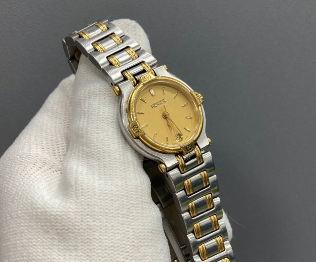 GUCCI round gold dial date grid three-dimensional logo antique