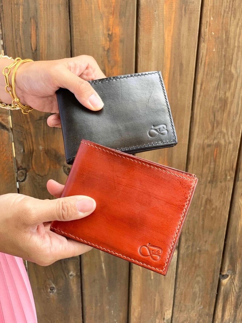 Classic three-fold short clip/wallet/wallet/wallet-Italian vegetable tanned cow leather Color: Multicolor - Wallets - Genuine Leather 