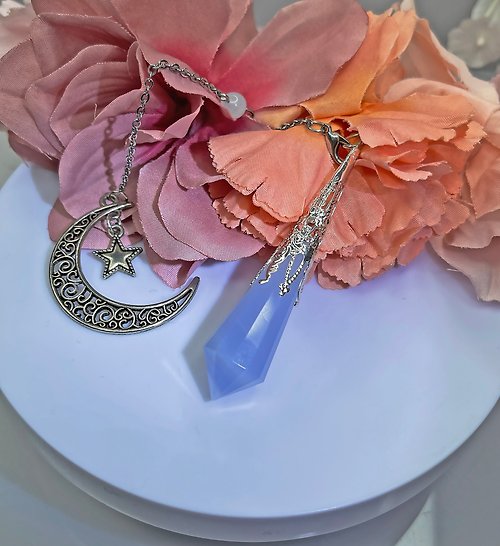 OLINA DESIGN歐林娜設計 NO.10稀有浪漫藍瑪瑙靈擺項鍊 藍玉髓 靈錐占卜 吊墜 藍紋瑪瑙
