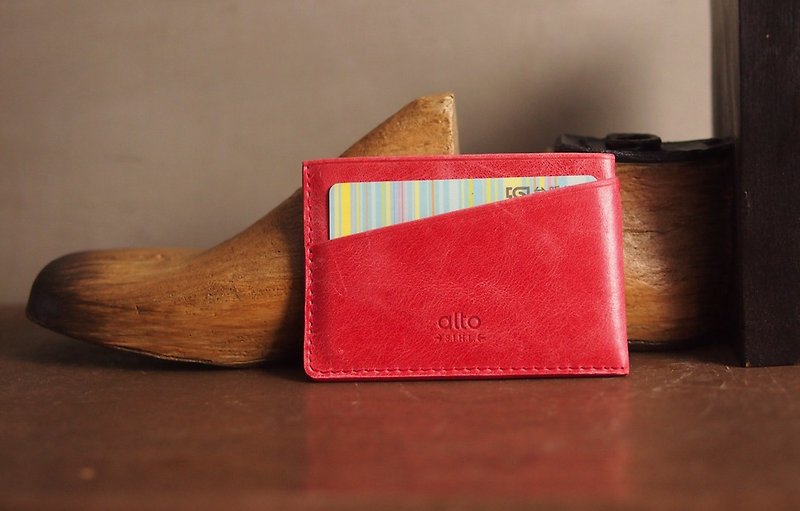 Alto Light Business Card Holder - Coral Red [Can be purchased custom-made text Lei carving] - ที่เก็บนามบัตร - หนังแท้ สีแดง