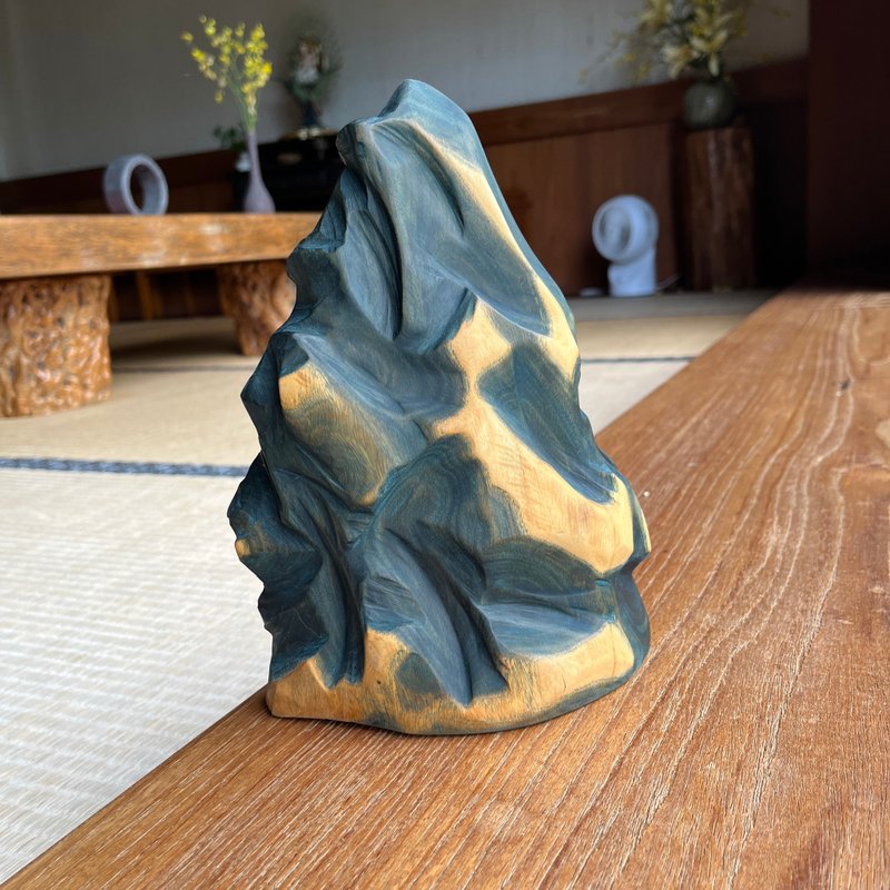 心山系列　青生生魂　山形收藏藝品　家飾擺件　小枯山水　雕刻件 - 擺飾/家飾品 - 木頭 綠色