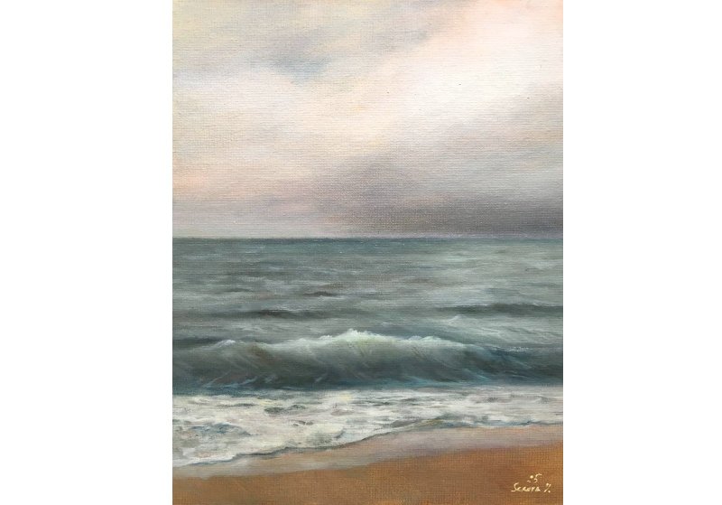 Seascape Original Painting on canvas Ocean Coast Sea Oil Art Artwork - 壁貼/牆壁裝飾 - 其他材質 藍色