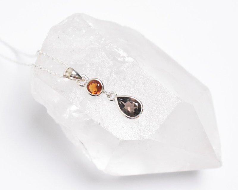 Smoky quartz and madeira citrine silver necklace Silver925 - สร้อยคอ - เครื่องเพชรพลอย สีนำ้ตาล