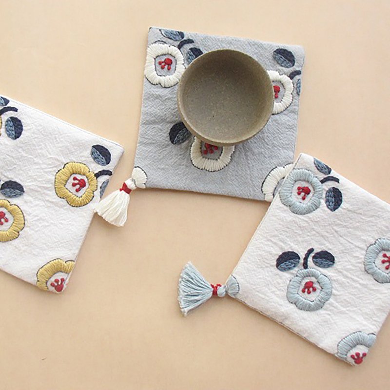 Handmade Embroidery Cup Mat DIY Material Pack Bowl and Dish Mat Nordic Style Gif - ที่รองแก้ว - ผ้าฝ้าย/ผ้าลินิน 