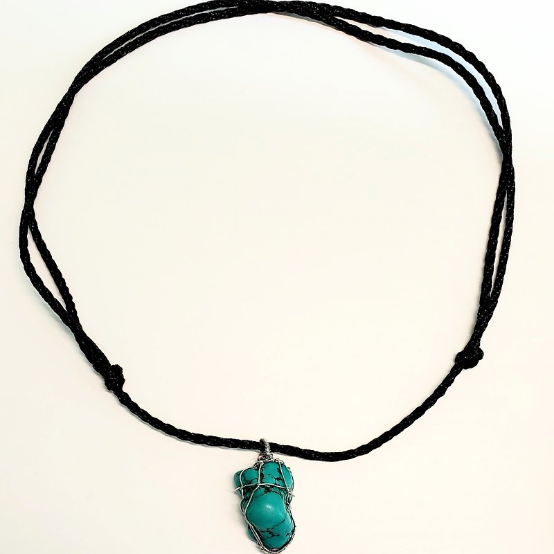 Freeform turquoise pendant necklace  ( Length adjustable) - สร้อยคอ - เครื่องเพชรพลอย 