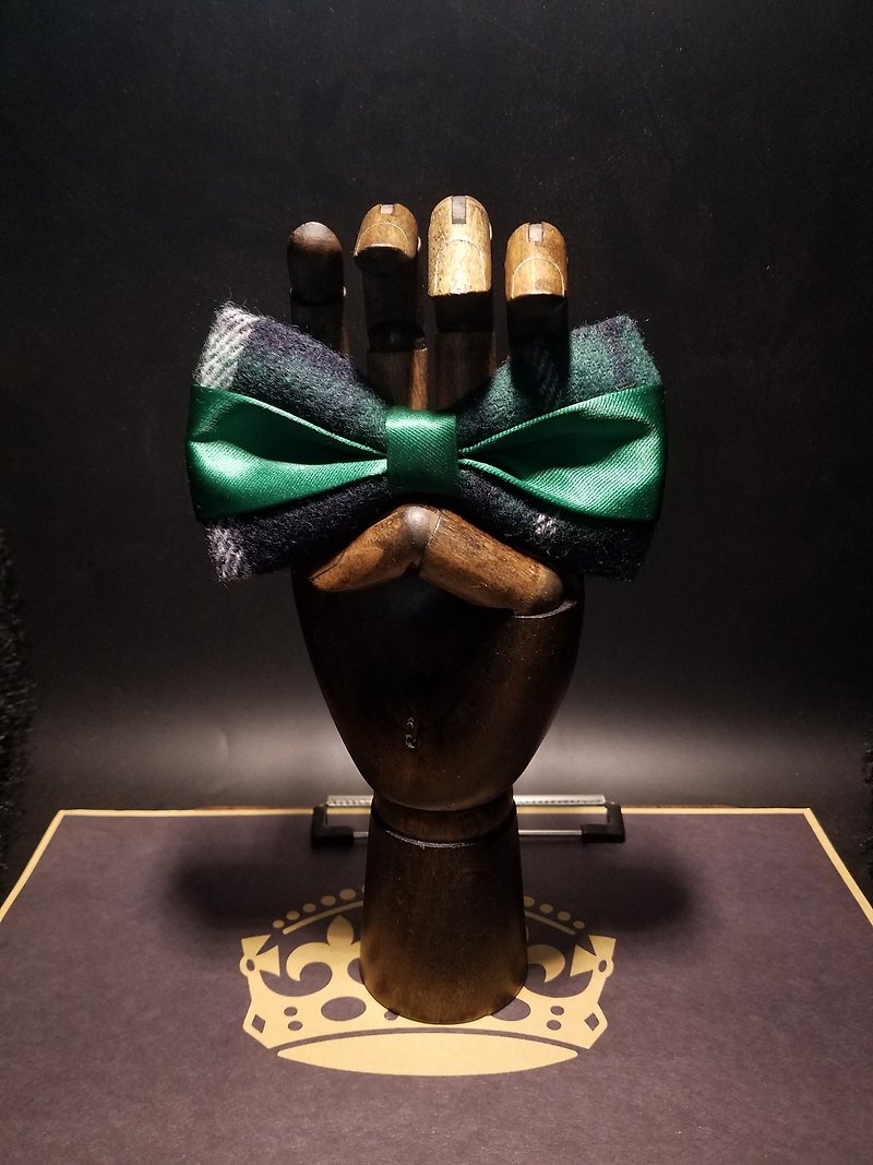 Green silk tweed double tie Christmas gift exchange bow - Ties & Tie Clips - Wool Green