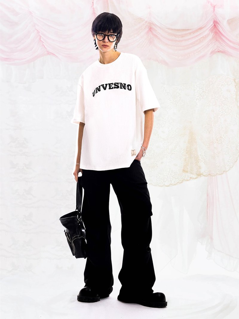 Unvesno (UN) 基礎品牌LOGO印花純色T恤百搭磨毛雙紗短袖SWS-1680 - 男 T 恤 - 棉．麻 白色