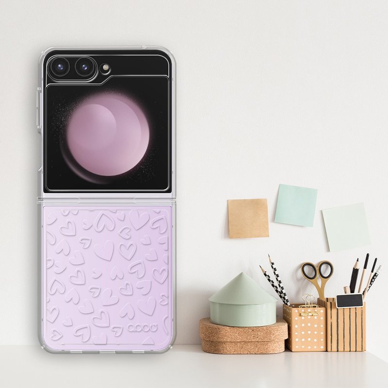 Samsung Flip6/Flip5 5G embossed, thin, military-standard anti-fall phone case-Love - เคส/ซองมือถือ - วัสดุอื่นๆ หลากหลายสี