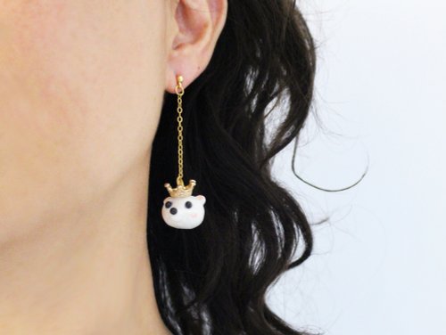 Bear King 18K gold-gliding dangle earrings / clip on earrings