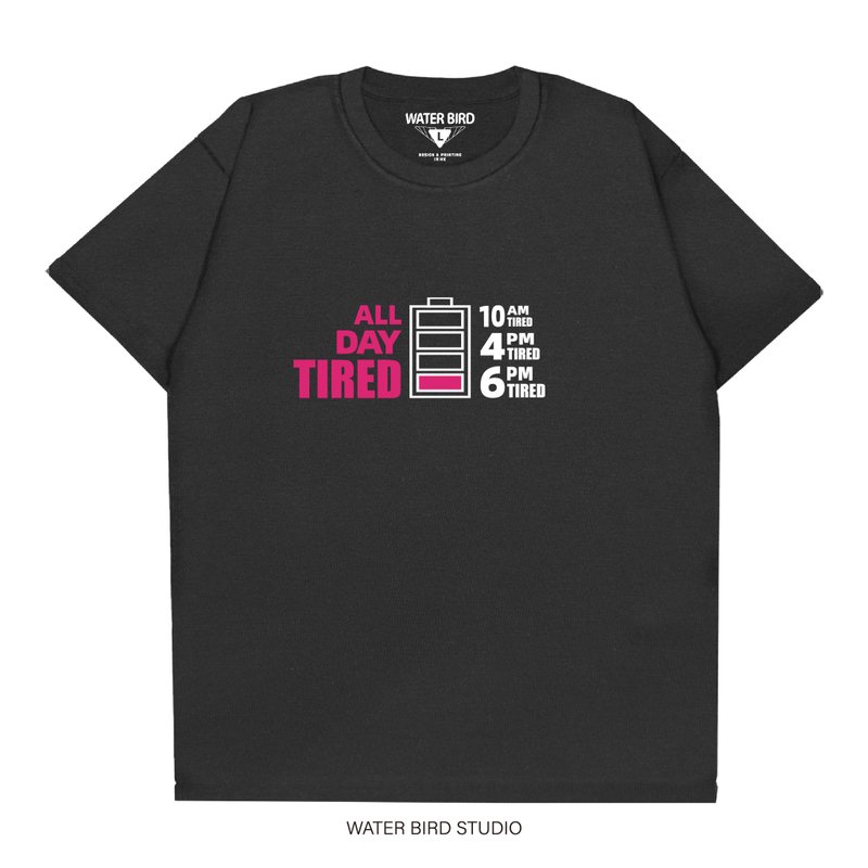ALL DAY TIRED - T-Shirt - 男 T 恤 - 棉．麻 黑色