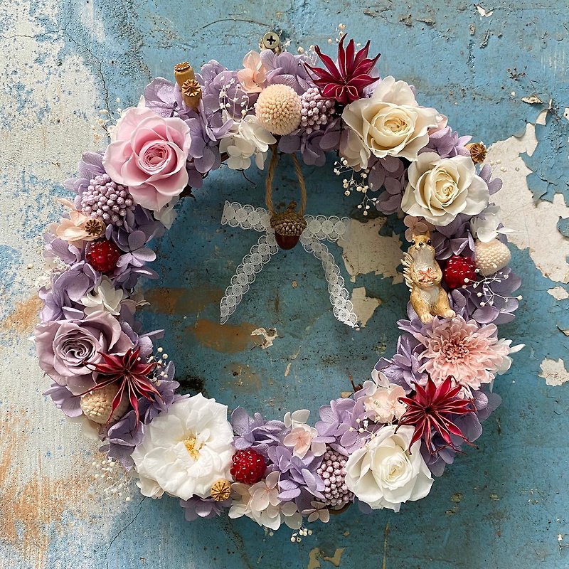 Mansen state not withering flower hand-made wreath wall hanging wreath wreath - ช่อดอกไม้แห้ง - พืช/ดอกไม้ สีม่วง