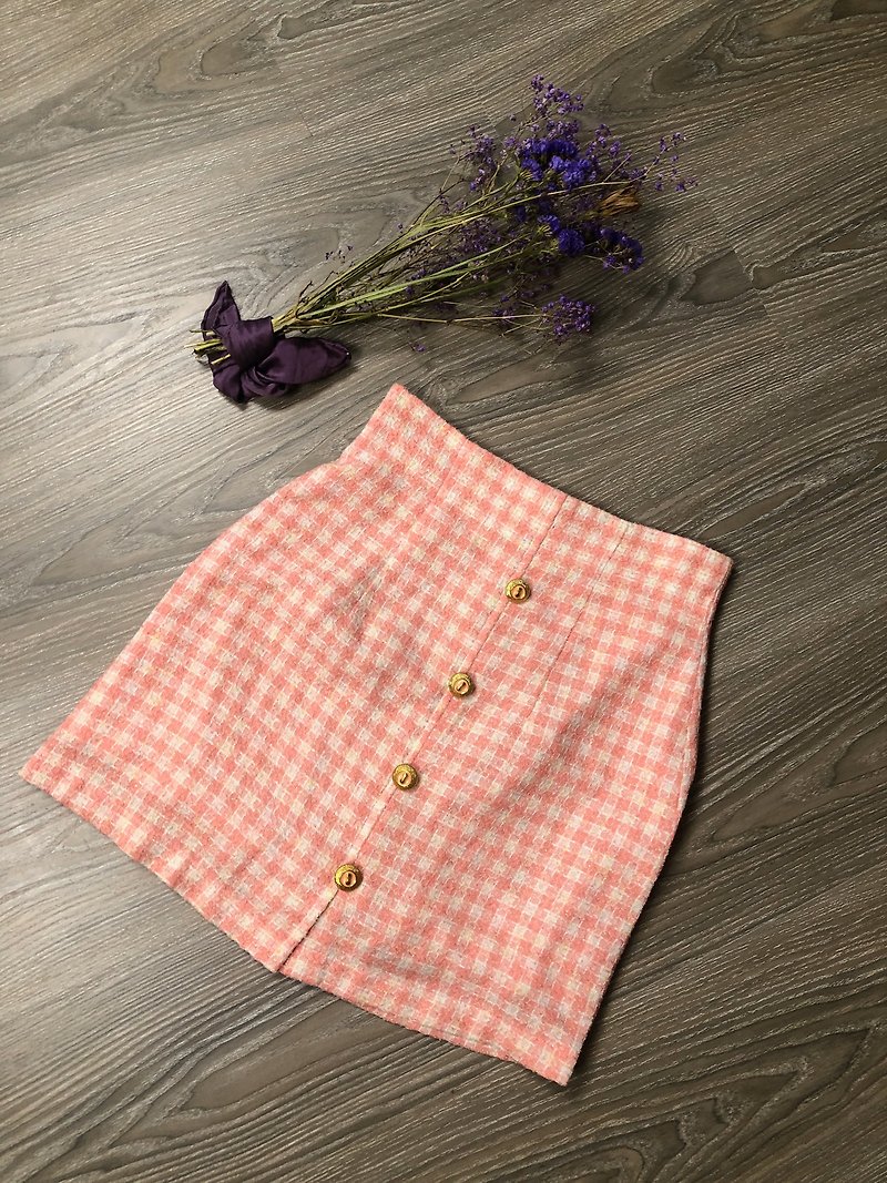 粉紅格紋短裙 - 裙子/長裙 - 其他材質 