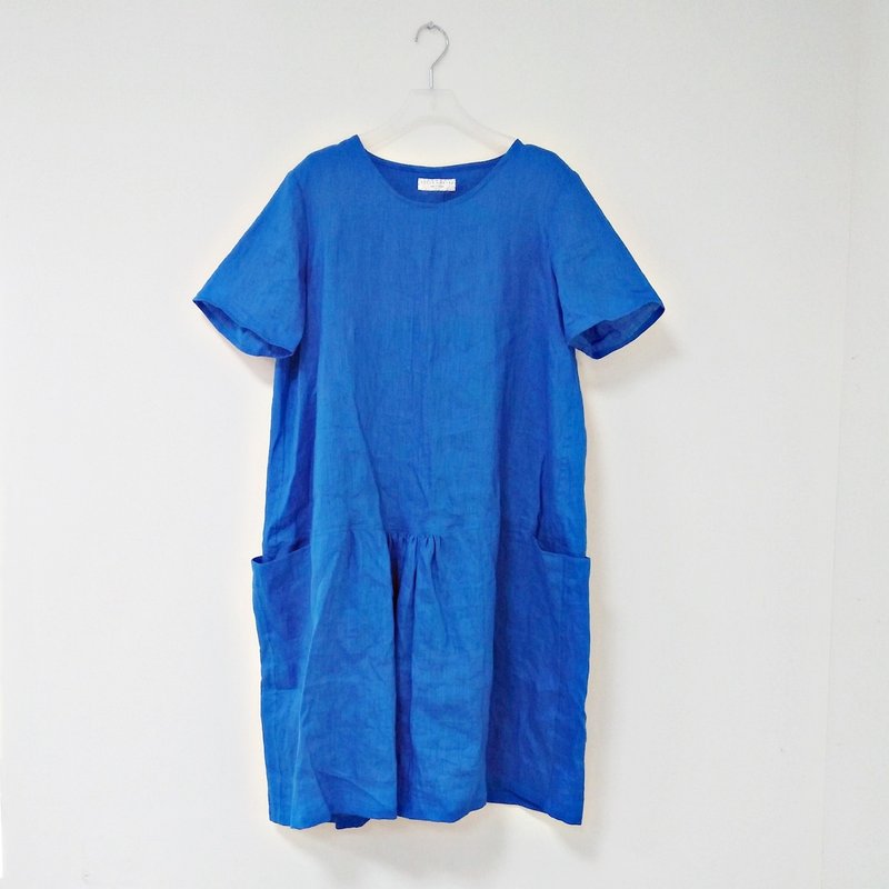 Feliz & Recap [around fine fold pocket Dress] blue - One Piece Dresses - Cotton & Hemp Blue