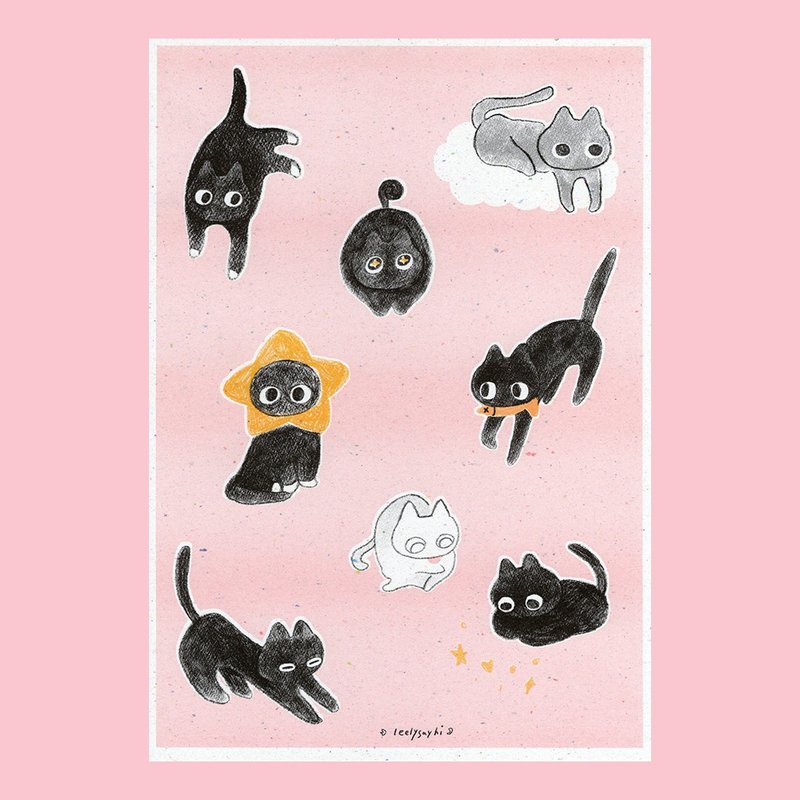 Black Cats A4 Riso poster - Posters - Paper Pink