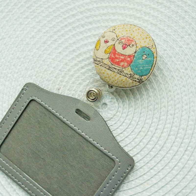 Lovely【日本布】3隻鳥伸縮扣環 +卡套、悠遊卡、證件套 - 證件套/識別證套 - 棉．麻 灰色