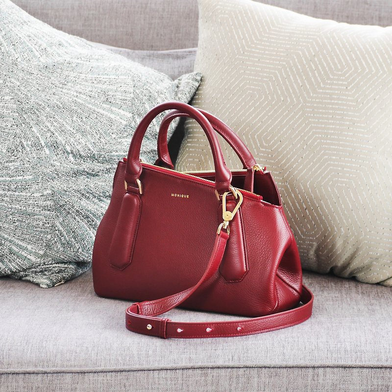 Monique~ Mina Handbag in Burgundy Red Soft Leather - Handbags & Totes - Genuine Leather Red