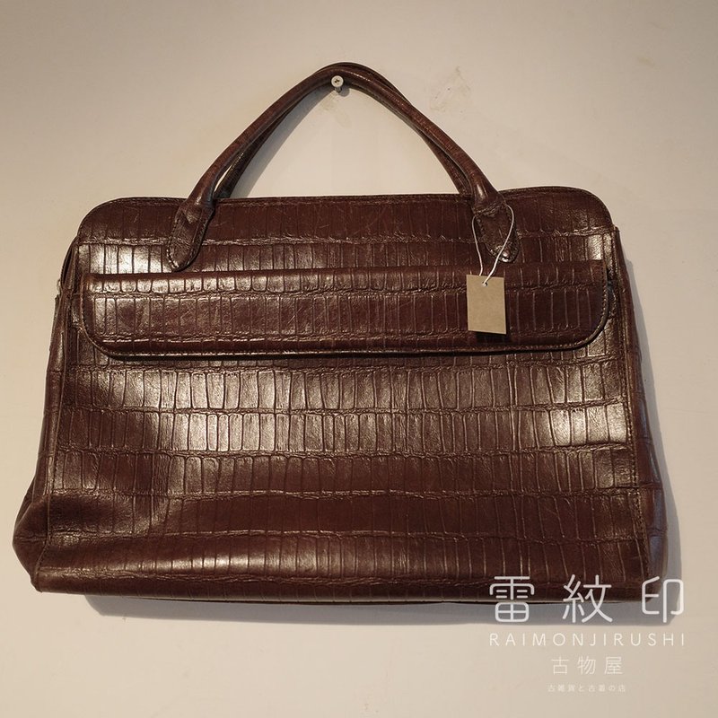日本品牌 TAKANO 鎌倉鞄 全皮革 鱷魚皮 稀有 壓紋 公事包 手提包 - 手提包/手提袋 - 真皮 咖啡色