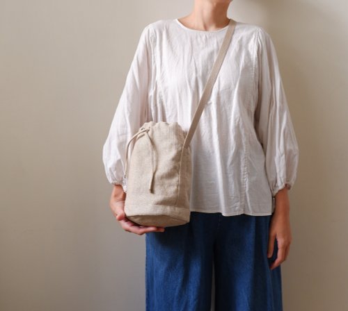 Light wood| Linen bucket small backpack camera bag - Shop