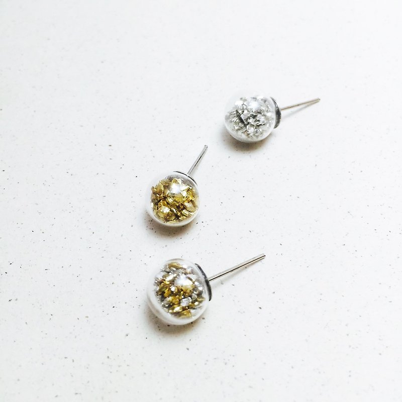Glass Ball Earrings-Treasure Island-Metal Texture - Earrings & Clip-ons - Glass Gold