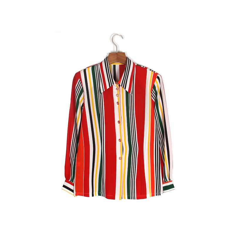 Egg plant vintage] original color stripe printing vintage shirt - Women's Shirts - Polyester Red
