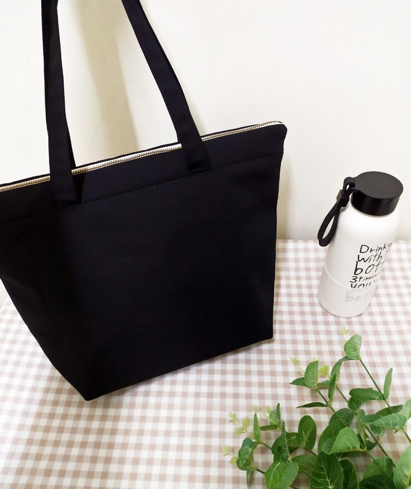 Lianlian M series tote bag/shoulder canvas bag/canvas tote bag/elegant black/pre-order - Handbags & Totes - Cotton & Hemp Black