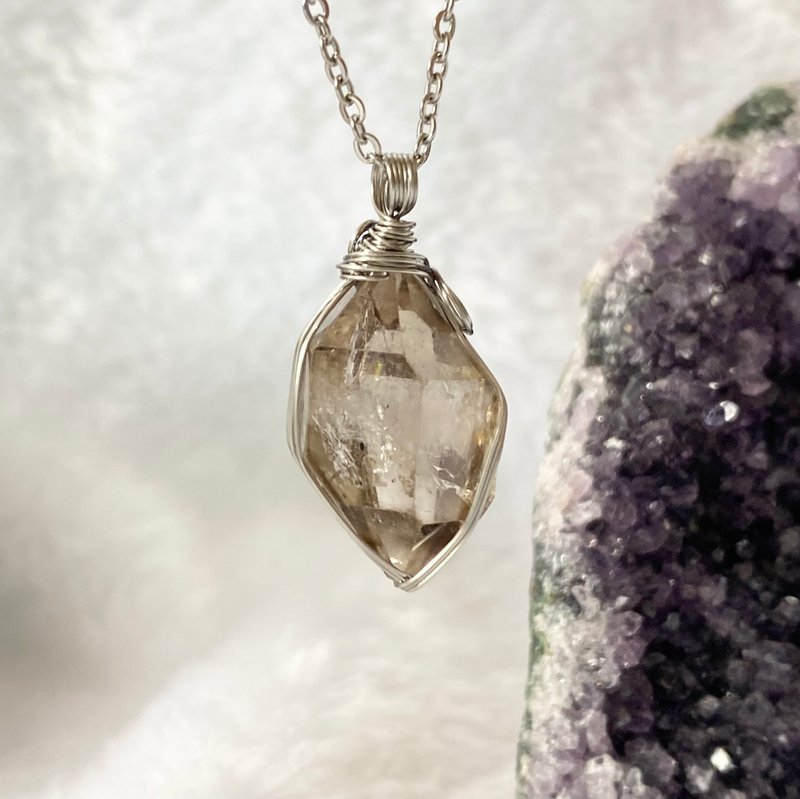 天然閃靈鑽原石  (罕有茶色) 頸鏈 Natural Smoky Herkimer - 頸鏈 - 水晶 卡其色