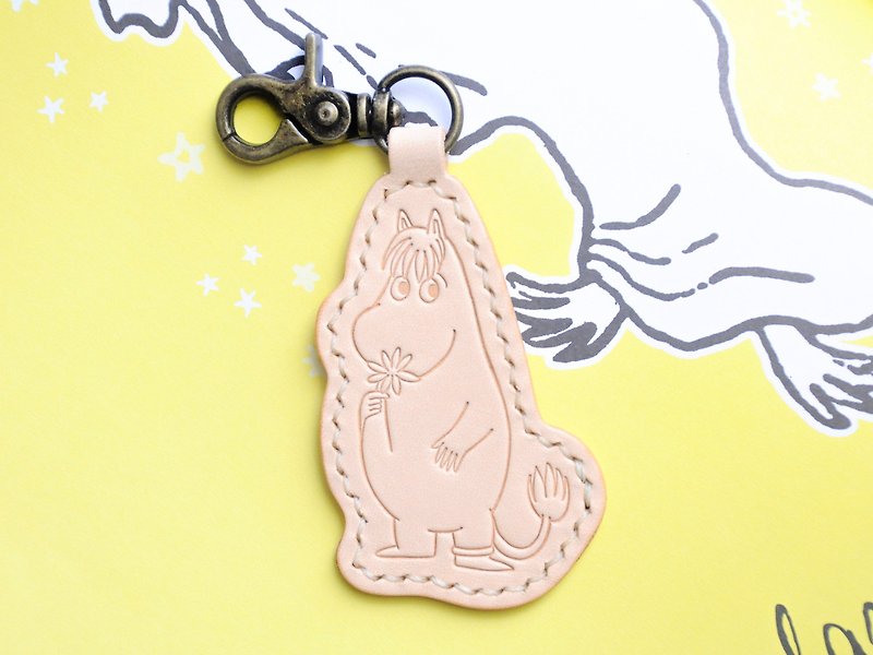 MOOMIN x Hong Kong-made leather Koni key ring natural material bag officially authorized Kerr - Keychains - Genuine Leather Khaki